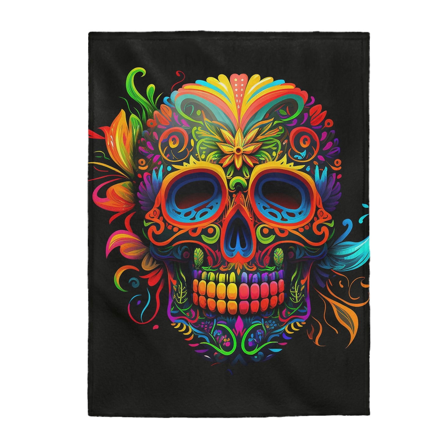 Neon Sugar Skull Velveteen Plush Blanket