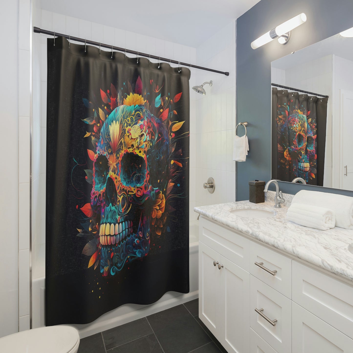 Blue Sugar Skull Shower Curtains
