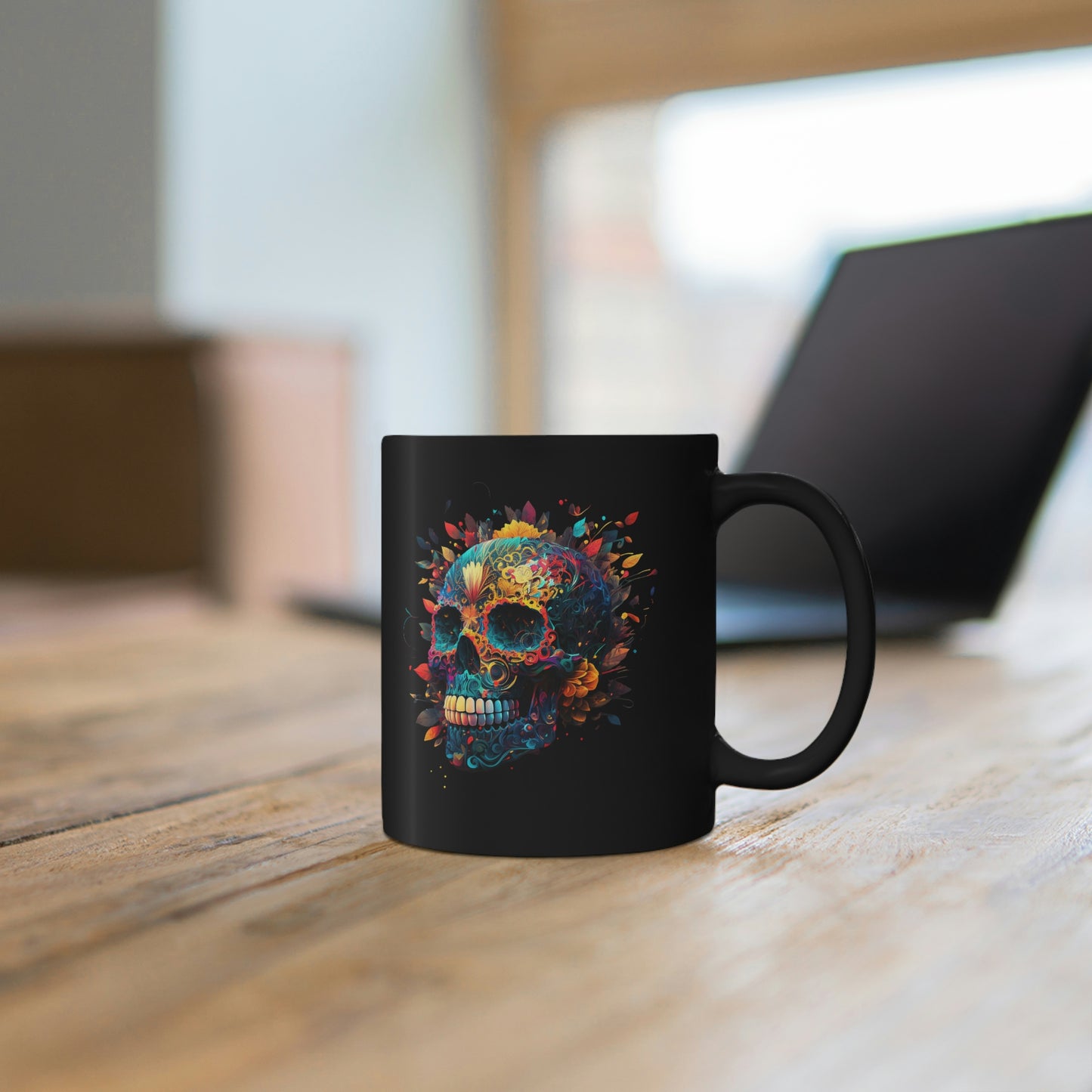 Blue Sugar Skull 11oz Black Mug