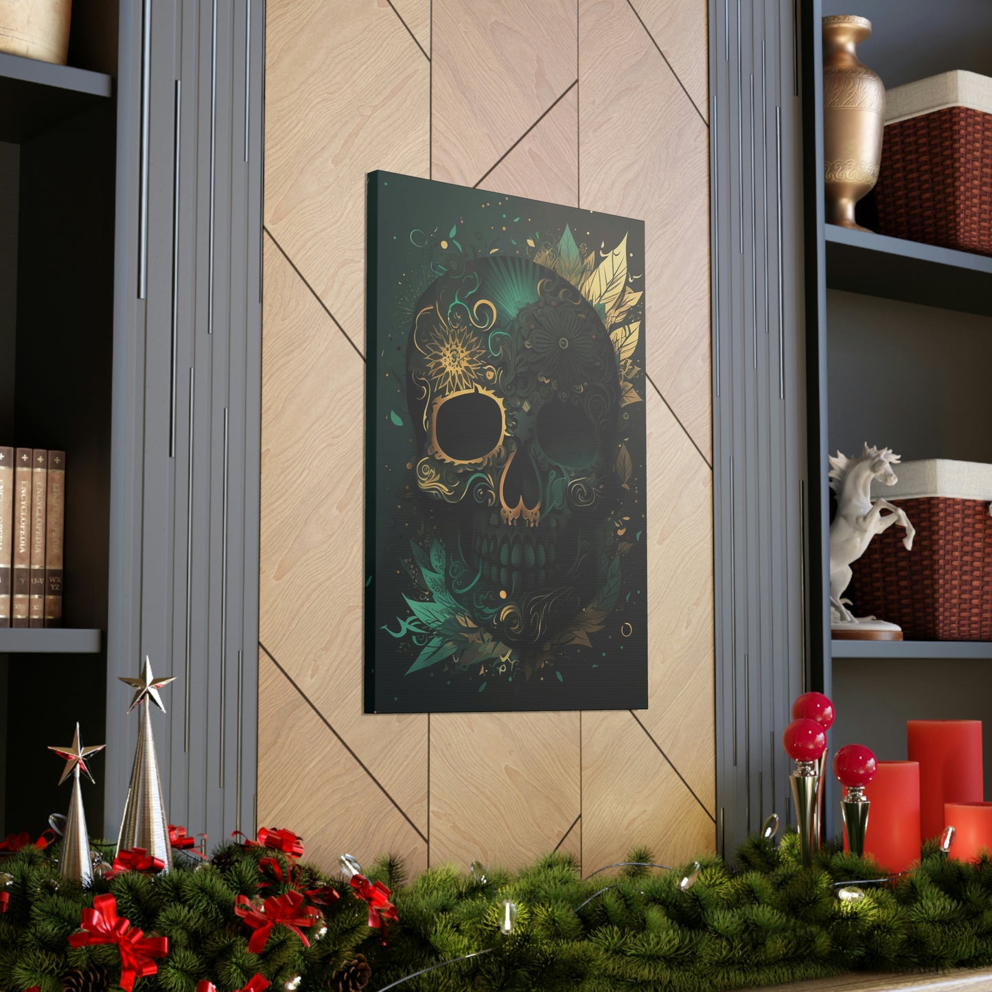 Green & Gold Skull Canvas Print