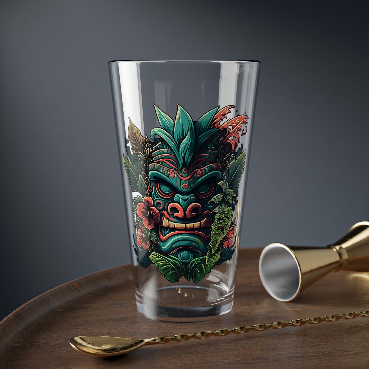 Green Tiki Mixing Glass, 16oz