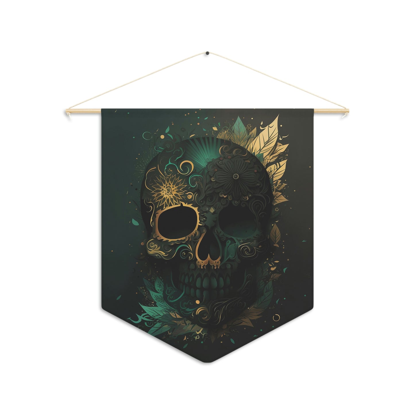 Green and Gold Skull Pennant