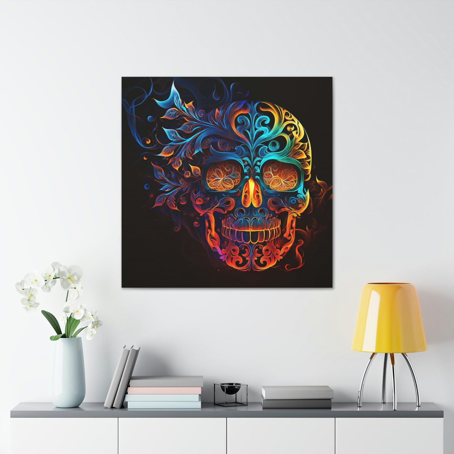 Elemental Flame Sugar Skull Canvas Gallery Wraps