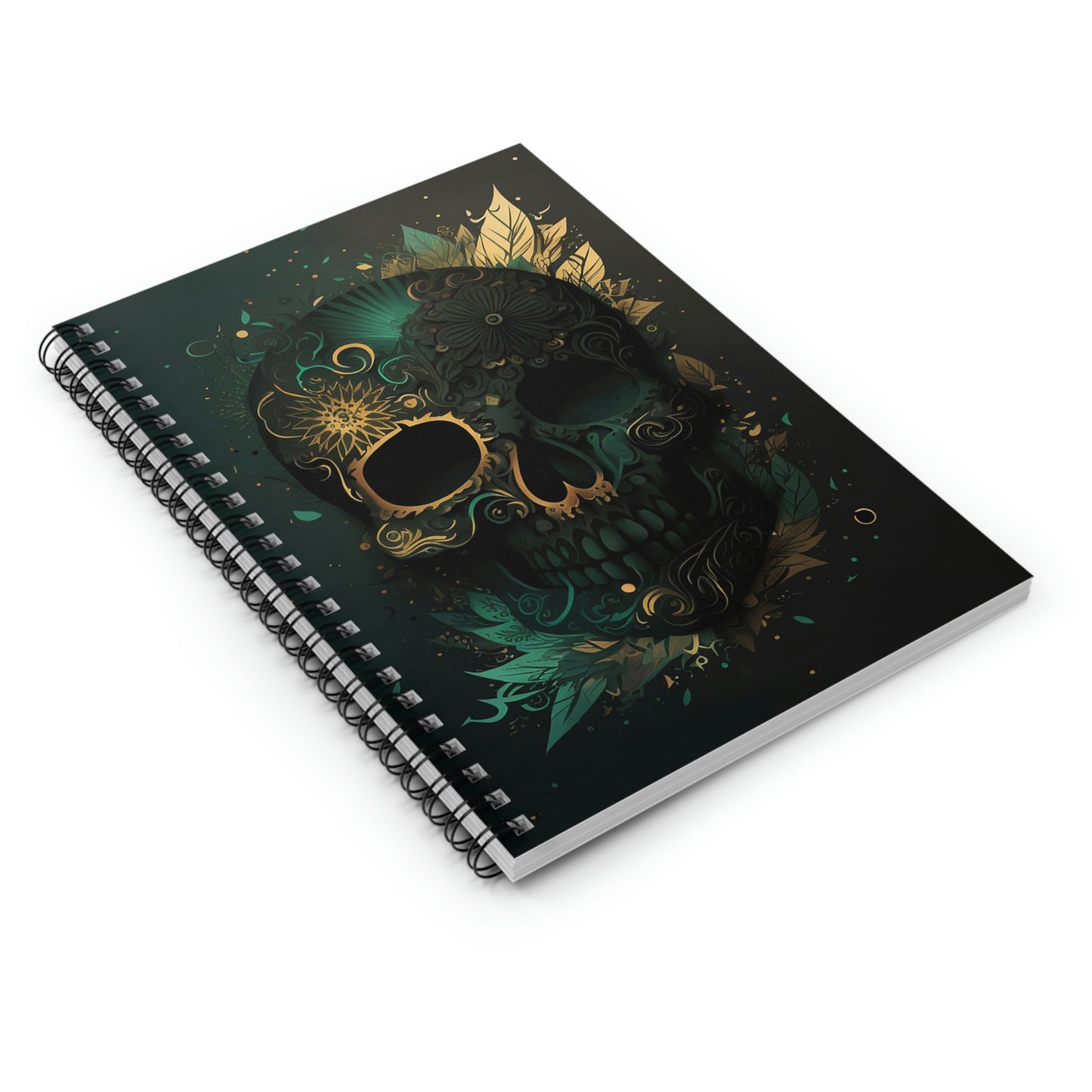Green and Gold Skull Spiral Notebook - Ruled Line