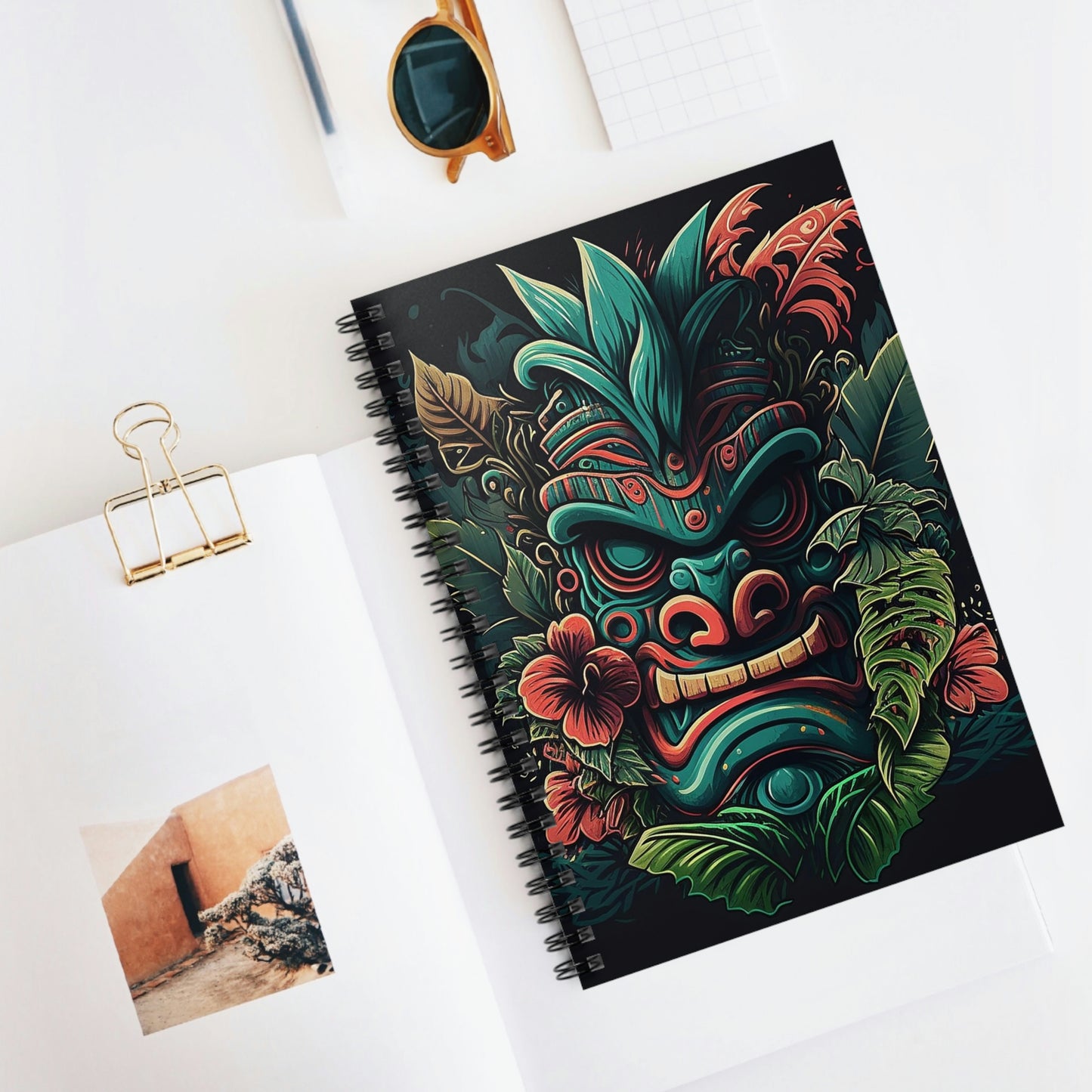 Green Tiki Spiral Notebook - Ruled Line