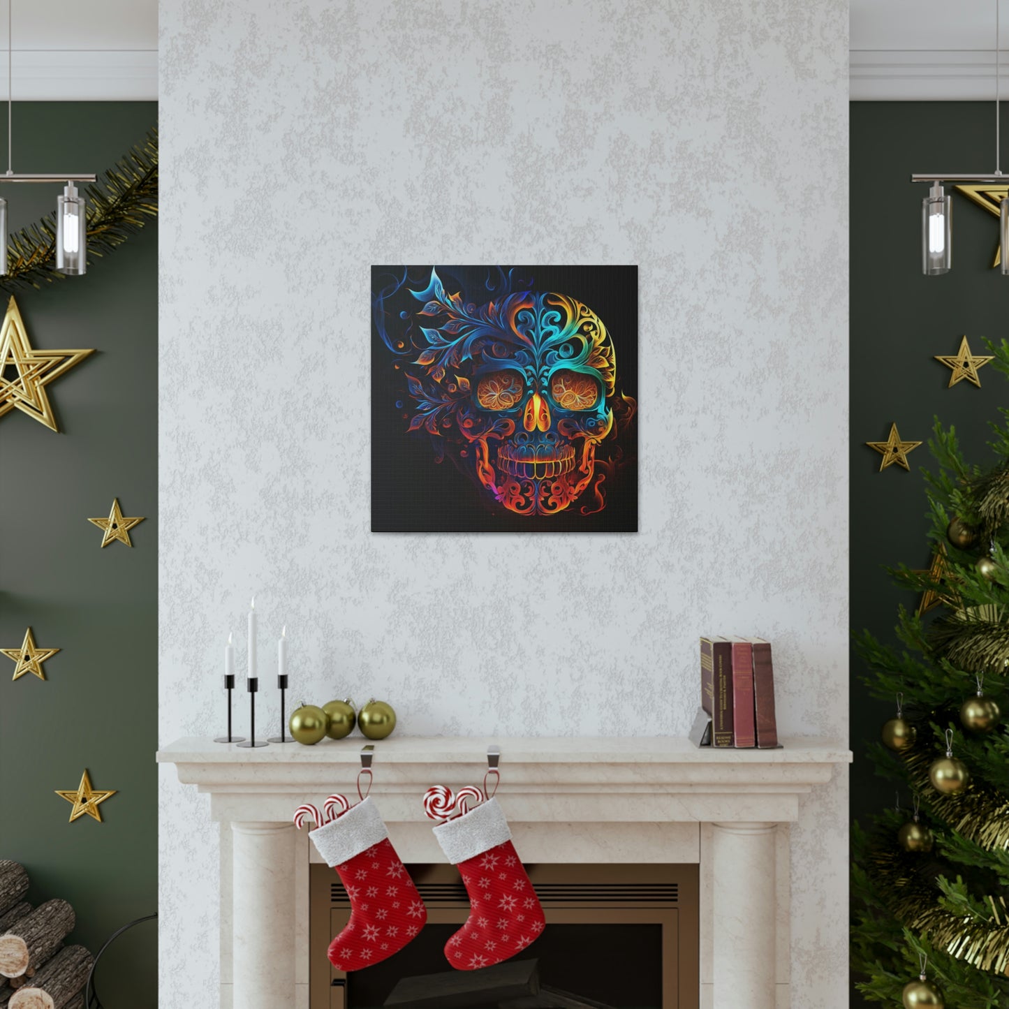 Elemental Flame Sugar Skull Canvas Gallery Wraps