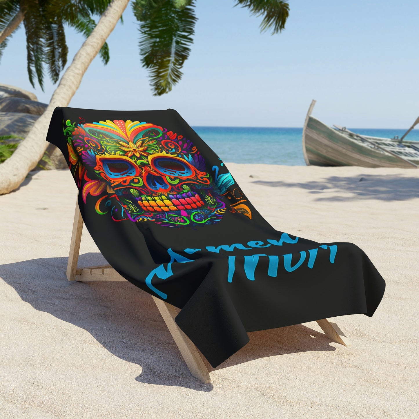Neon Sugar Skull Beach Towel