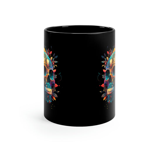 Blue Sugar Skull 11oz Black Mug