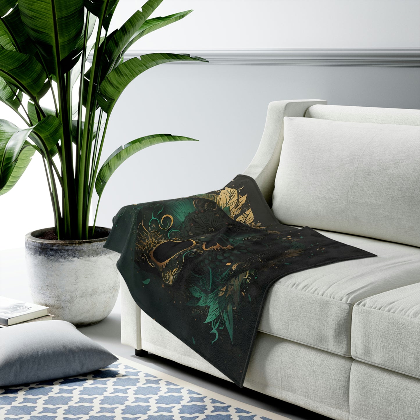 Green and Gold Velveteen Plush Blanket