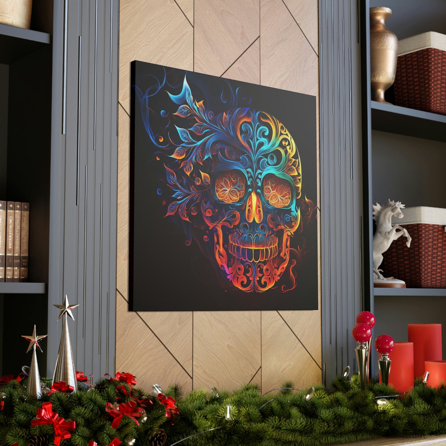 Elemental Flame Sugar Skull Canvas Gallery Wraps