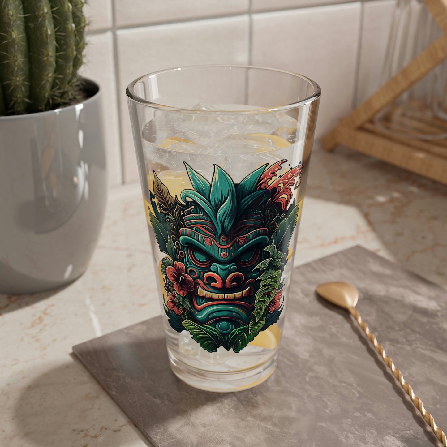 Green Tiki Mixing Glass, 16oz