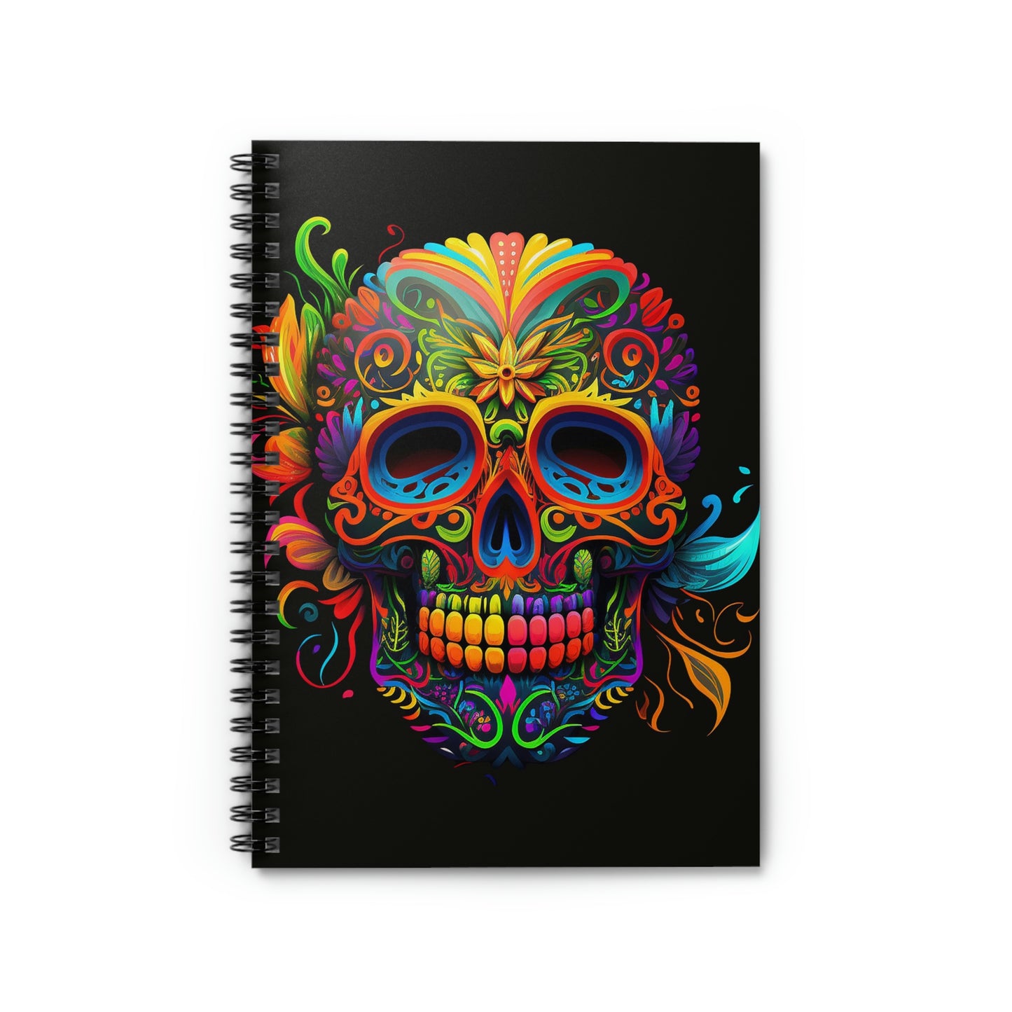 Neon Sugar Skull Spiral Notebook - Ruled Line