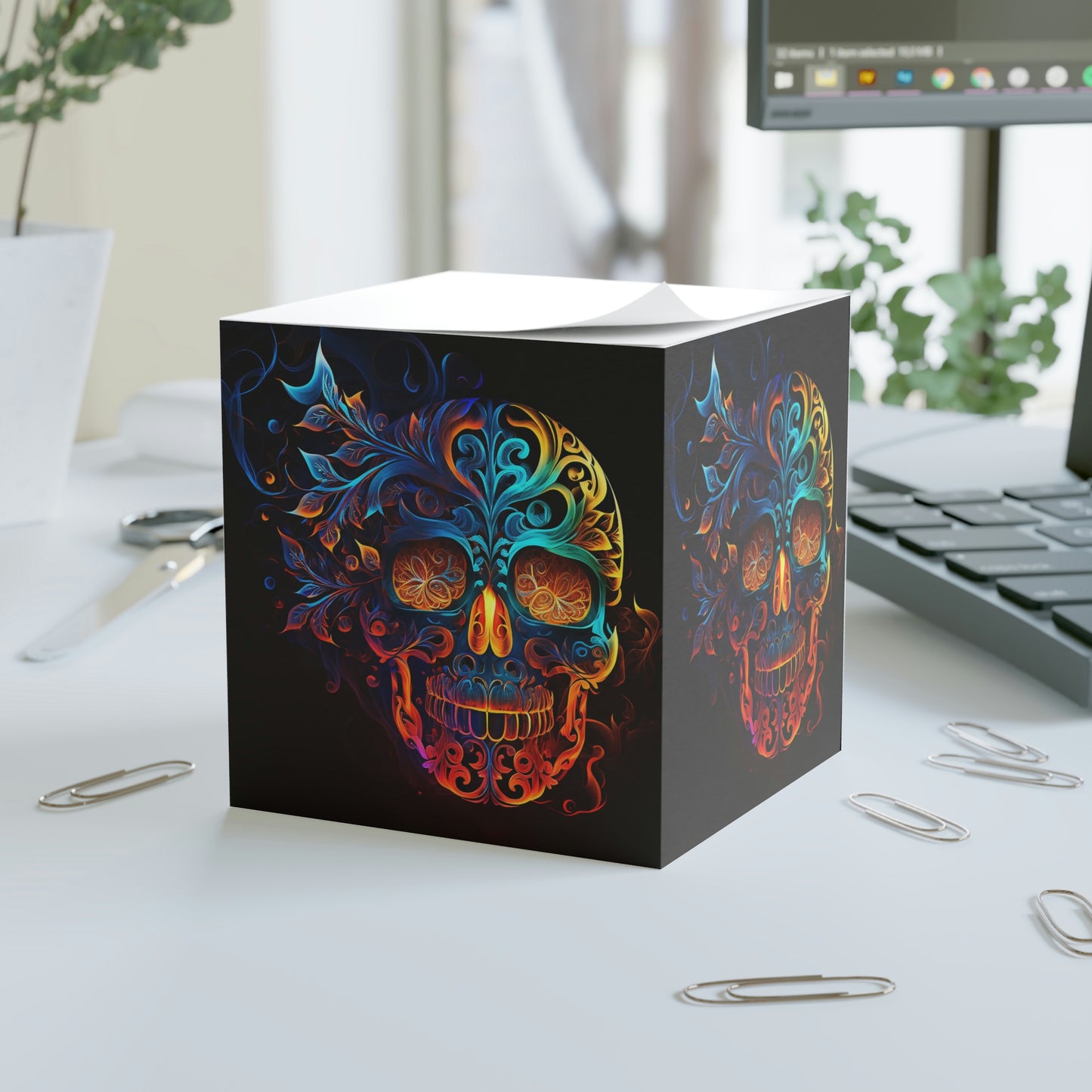 Elemental Flame Sugar Skull Note Cube