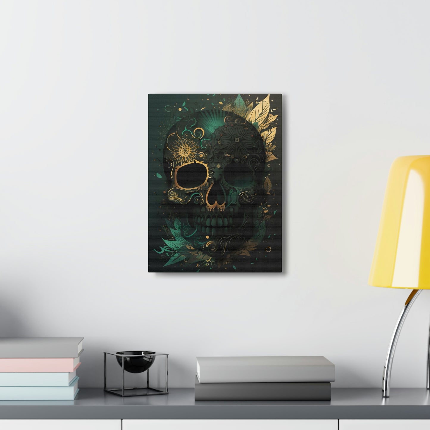 Green & Gold Skull Canvas Print