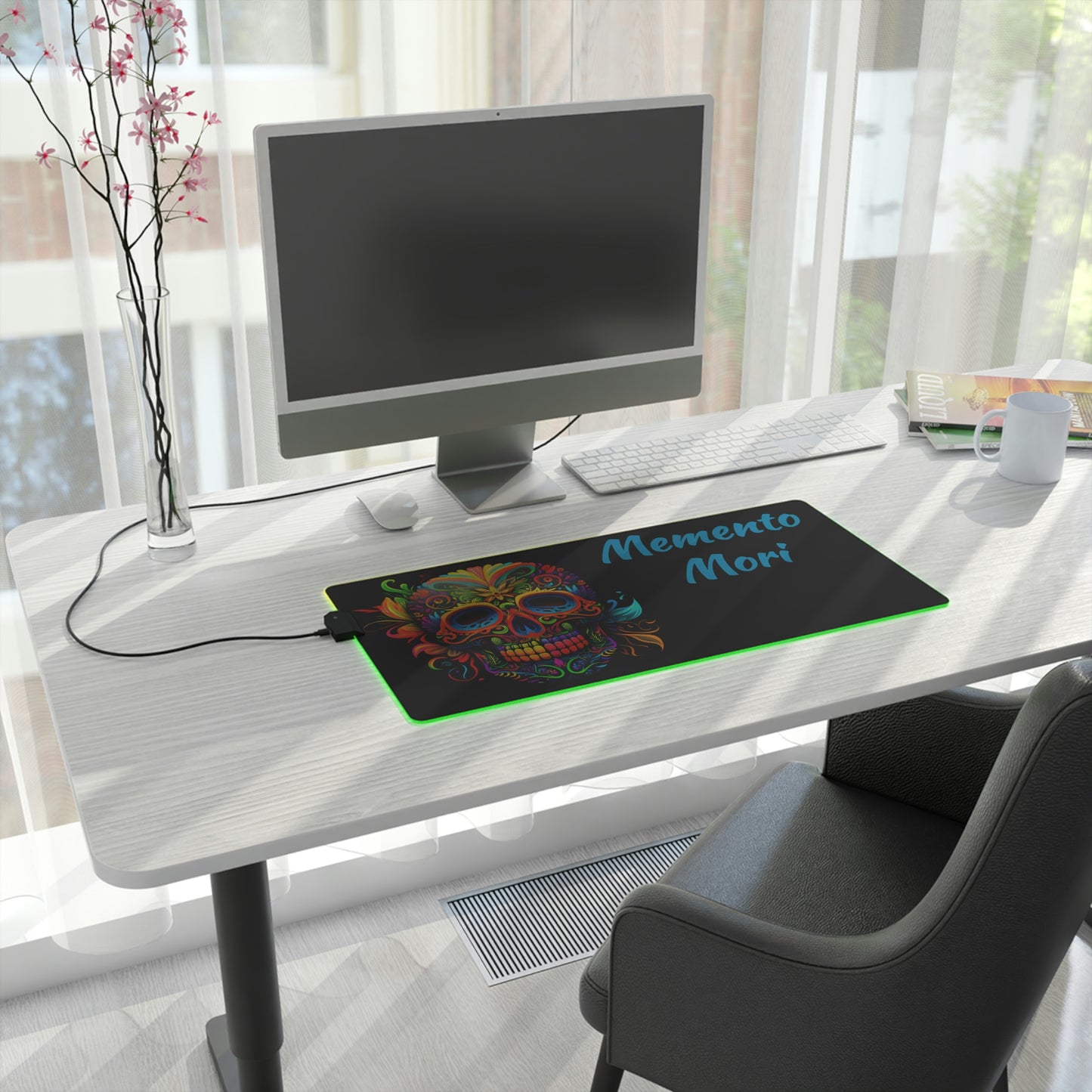 Neon Sugar Skull LED Gaming Mouse Pad