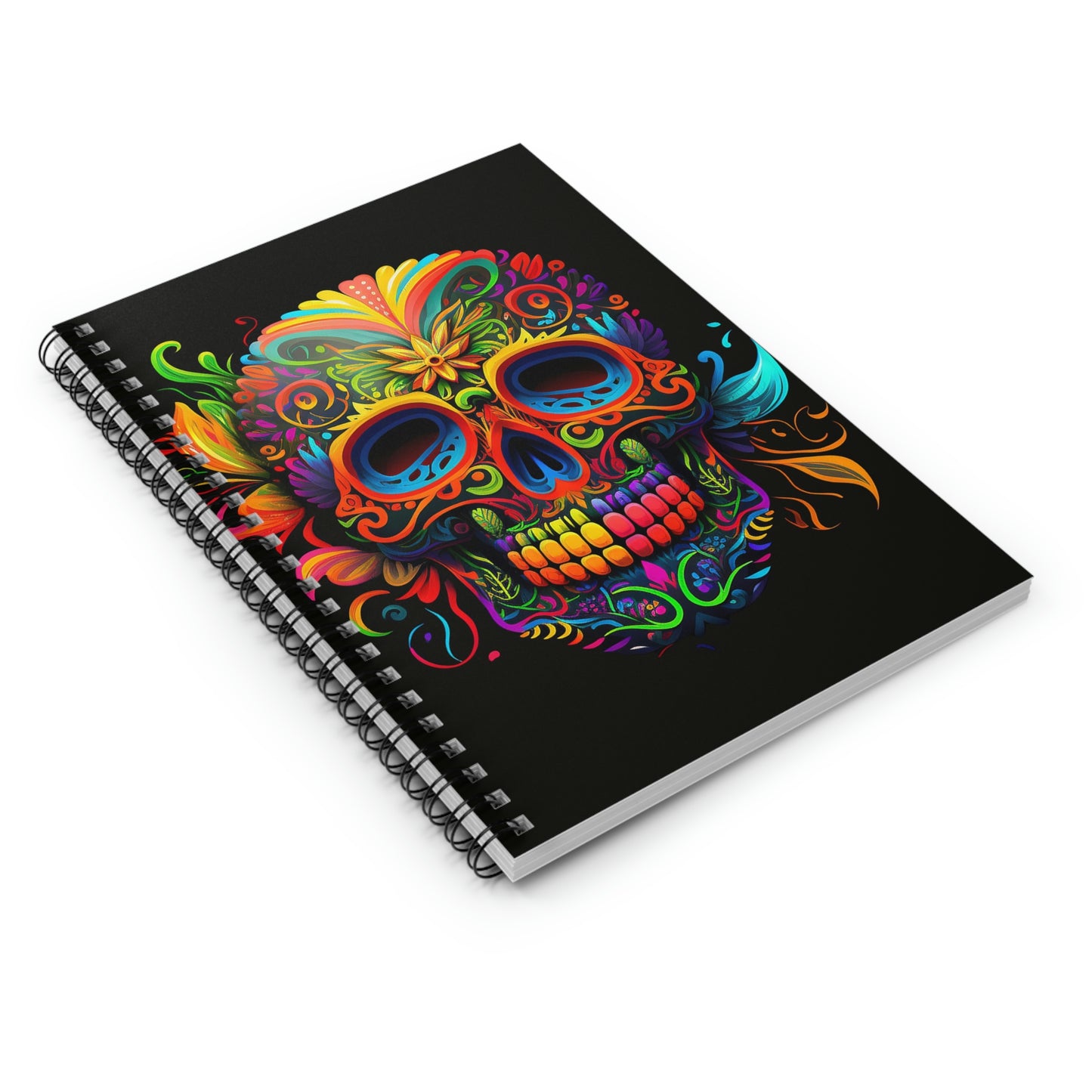 Neon Sugar Skull Spiral Notebook - Ruled Line