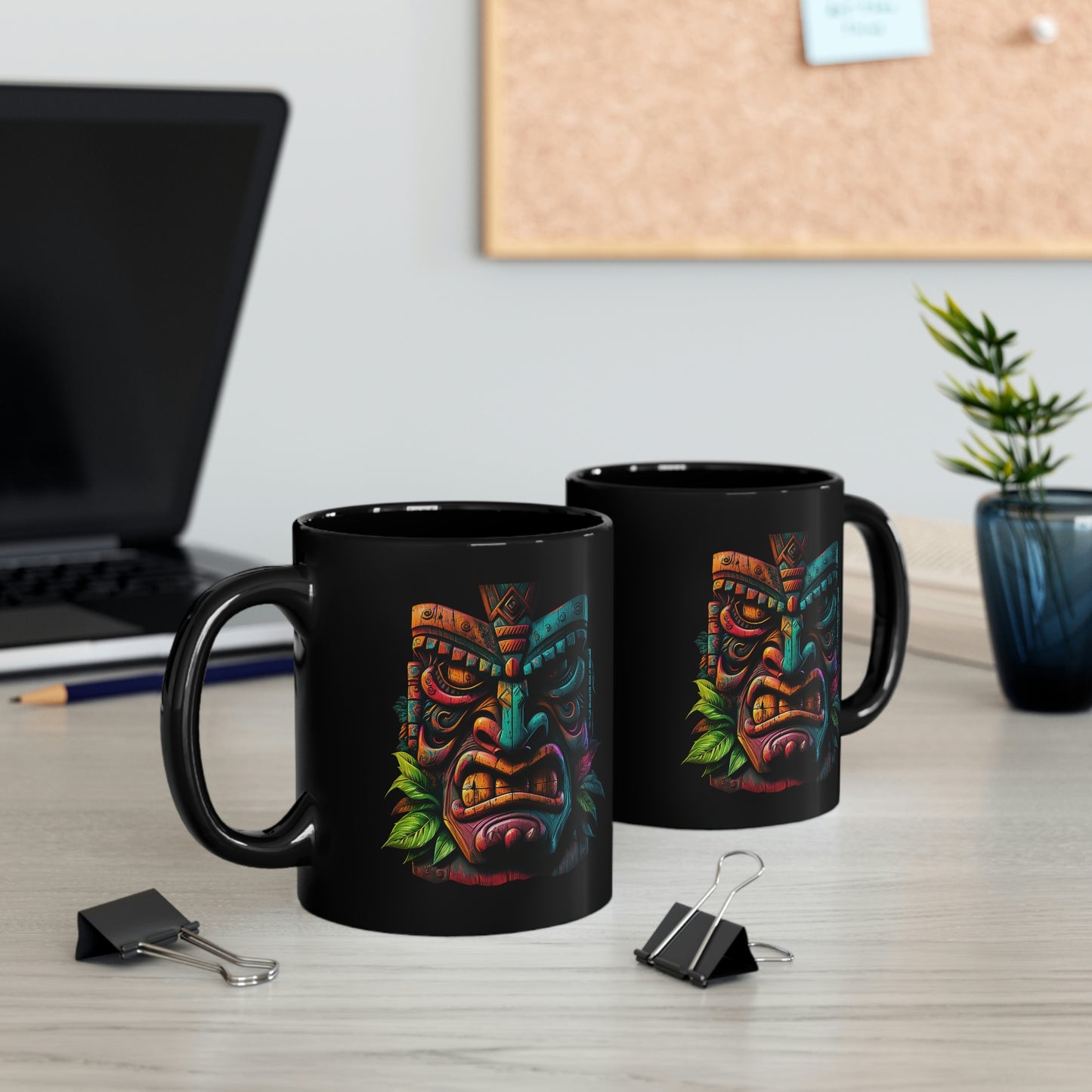 Two Face Tiki 11oz Black Mug