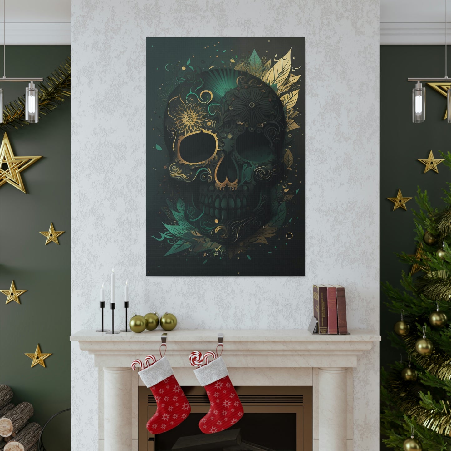 Green & Gold Skull Canvas Print