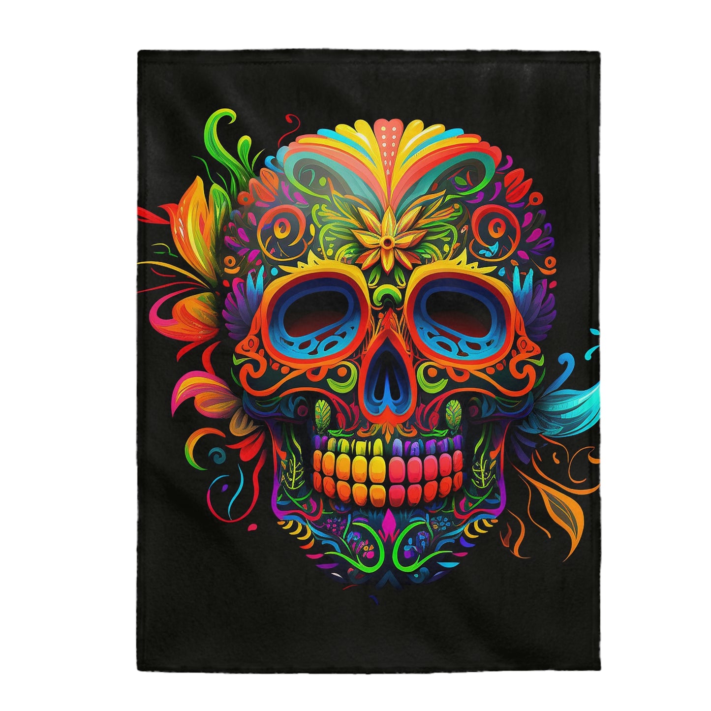Neon Sugar Skull Velveteen Plush Blanket