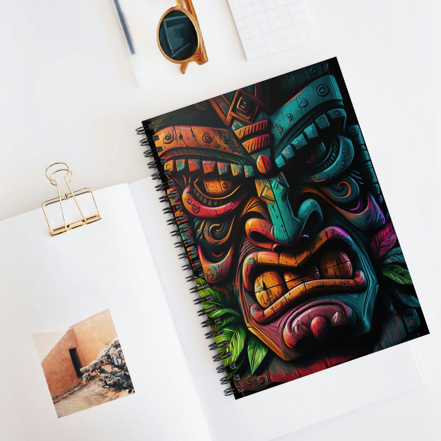 Two Face Tiki Spiral Notebook - Ruled Line