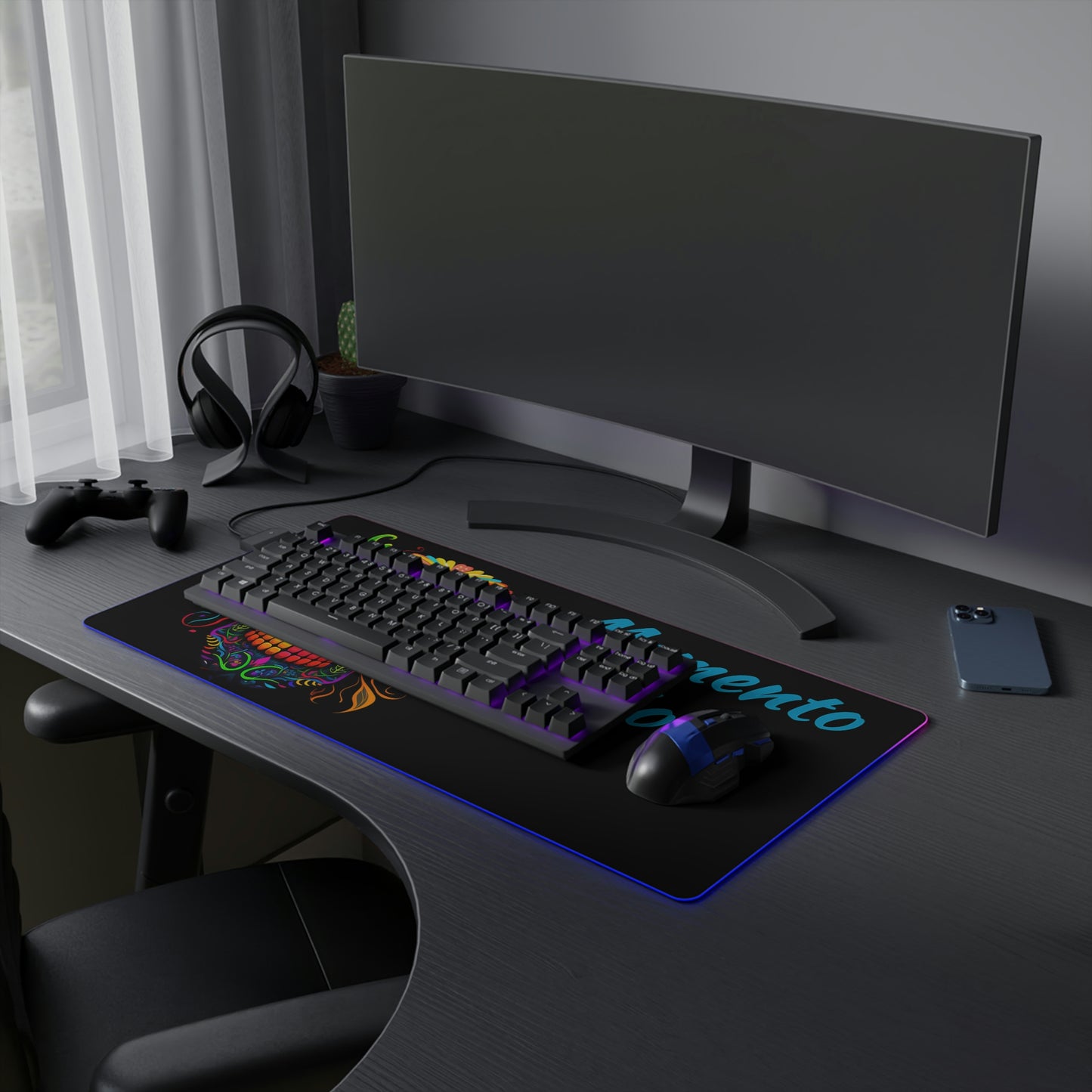 Neon Sugar Skull LED Gaming Mouse Pad