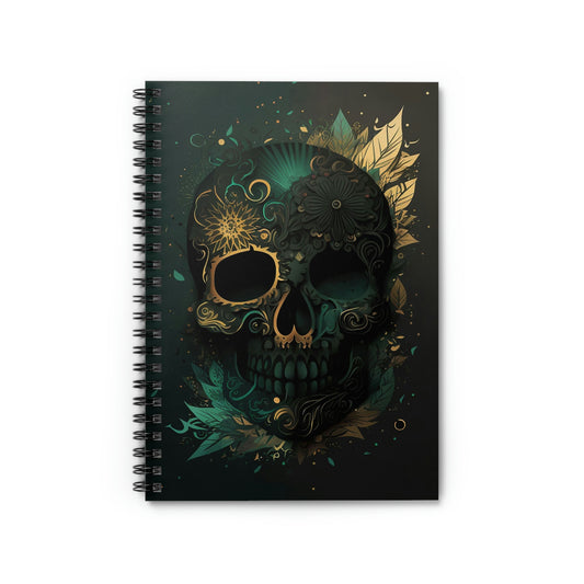Green and Gold Skull Spiral Notebook - Ruled Line