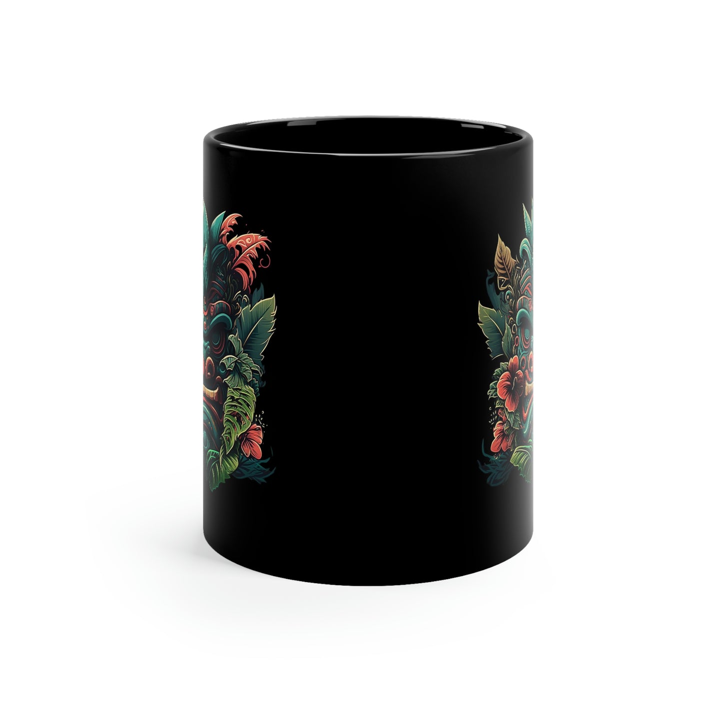 Green Tiki 11oz Black Mug