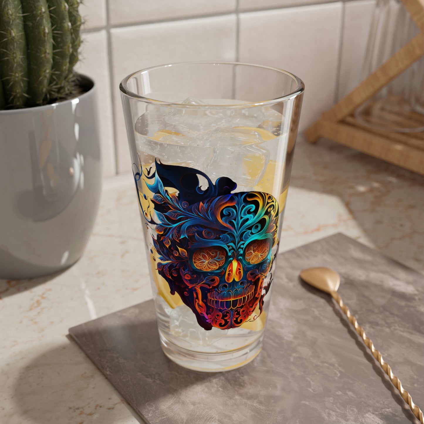 Elemental Flame Sugar Skull Mixing Glass, 16oz