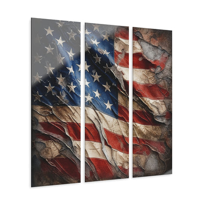 Distressed American Flag Acrylic Prints (Triptych)