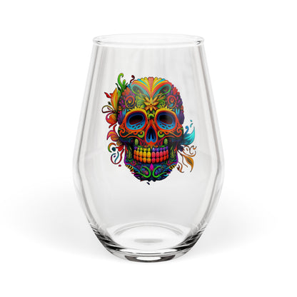 Neon Sugar Skull Stemless Wine Glass, 11.75oz