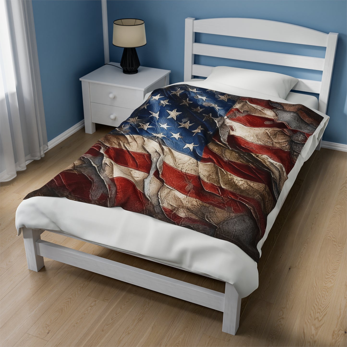 Distressed American Flag Velveteen Plush Blanket