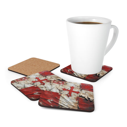 Tattered Templar Flag Corkwood Coaster Set