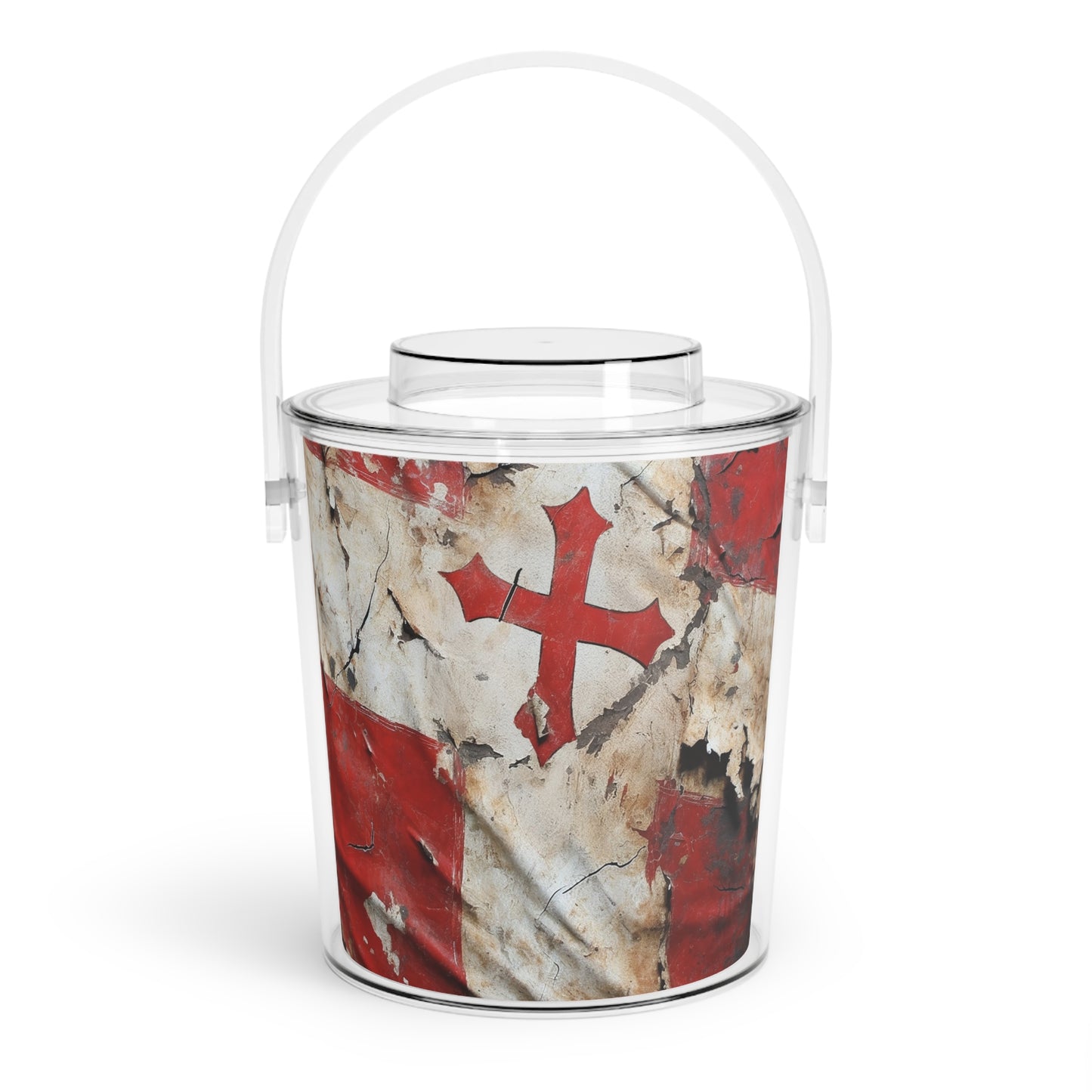 Distressed Templar Flag Ice Bucket with Tongs