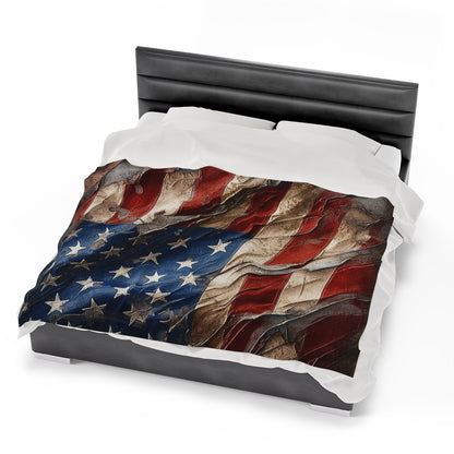 Distressed American Flag Velveteen Plush Blanket