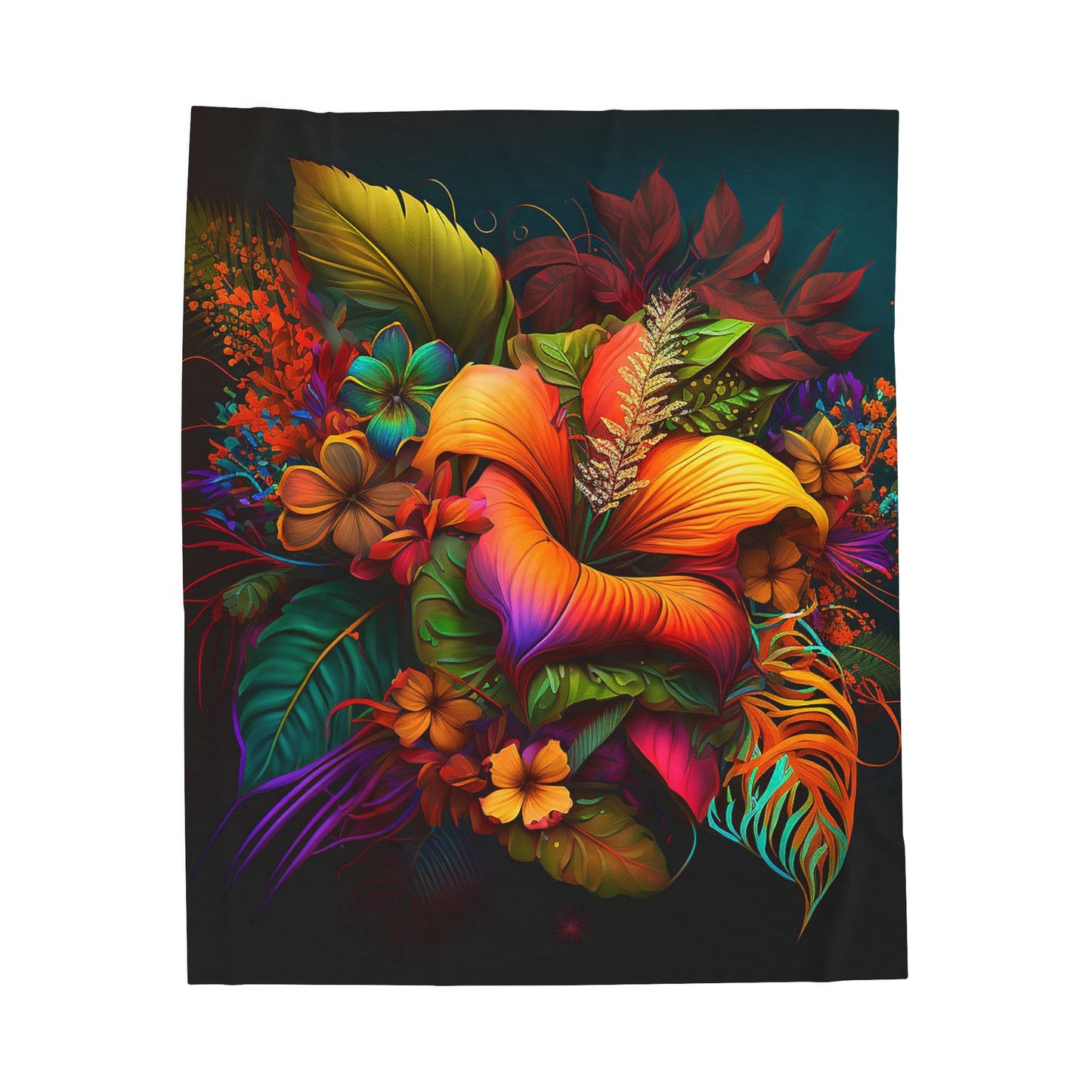 Polynesian Flowers Velveteen Plush Blanket