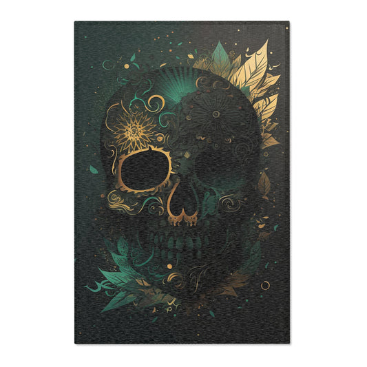 Green & Gold Sugar Skull Area Rug