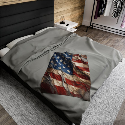 Distressed American Flag Velveteen Plush Blanket