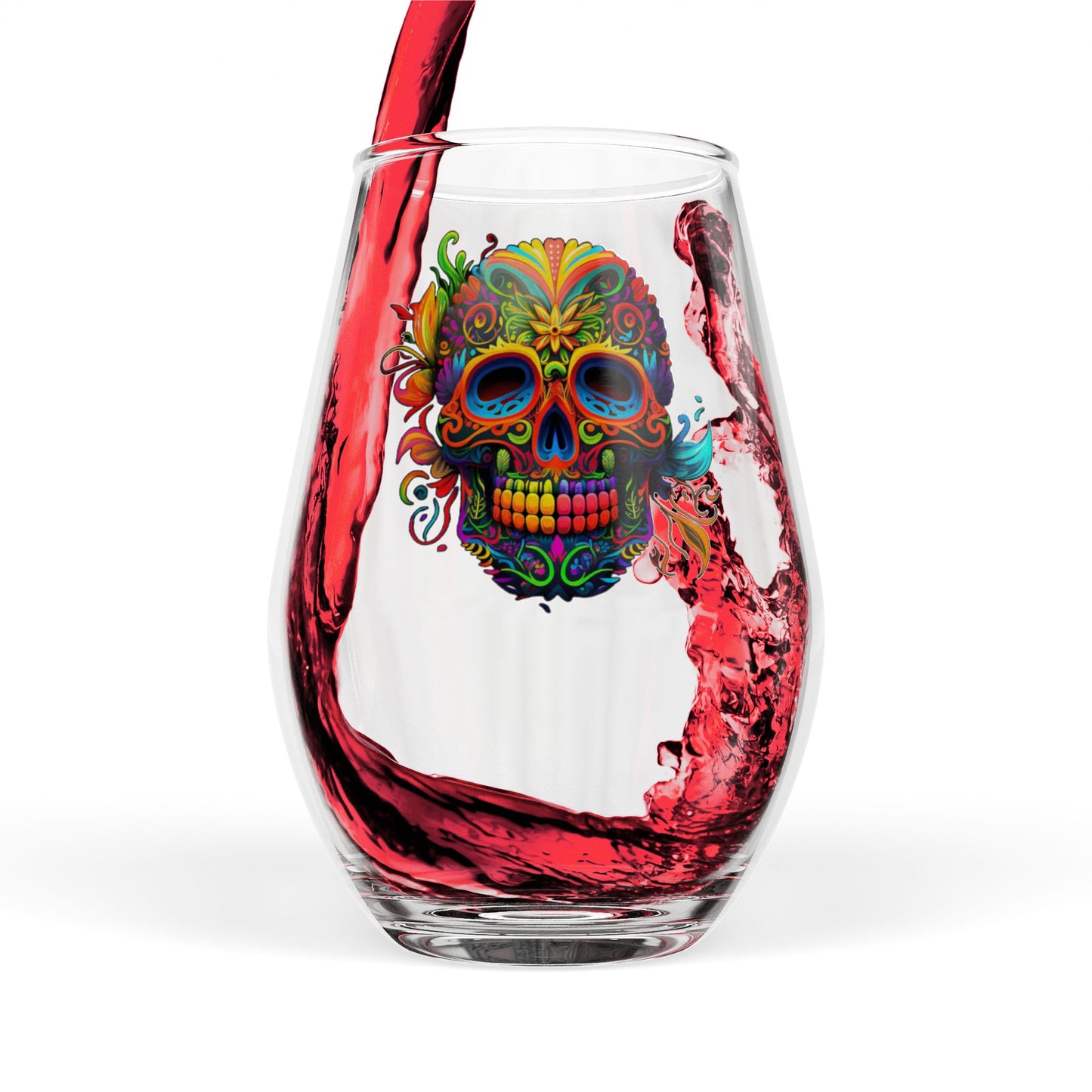 Neon Sugar Skull Stemless Wine Glass, 11.75oz
