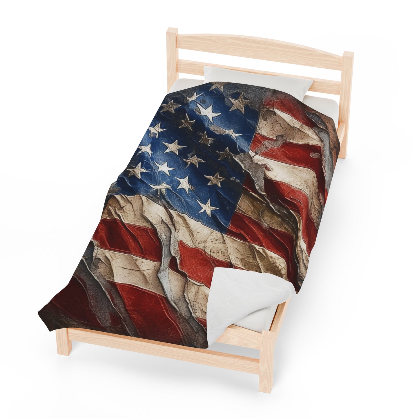 Distressed American Flag Velveteen Plush Blanket