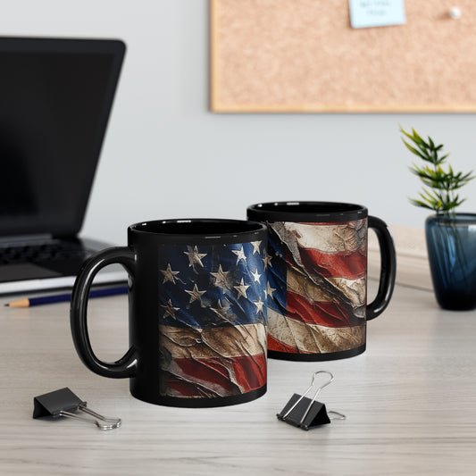 Distressed American Flag 11oz Black Mug