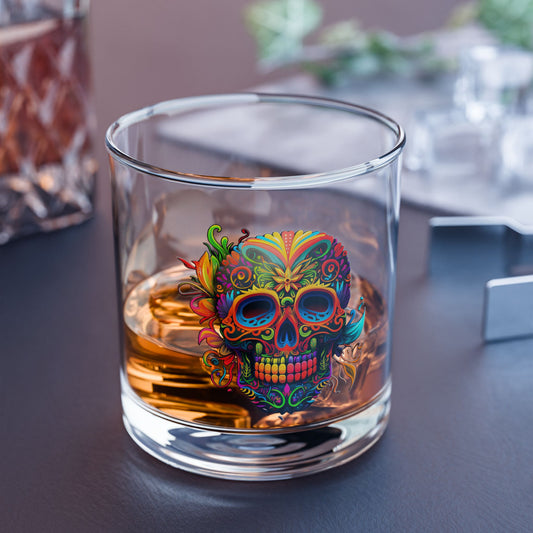 Neon Sugar Skull Rocks Glass, 10oz