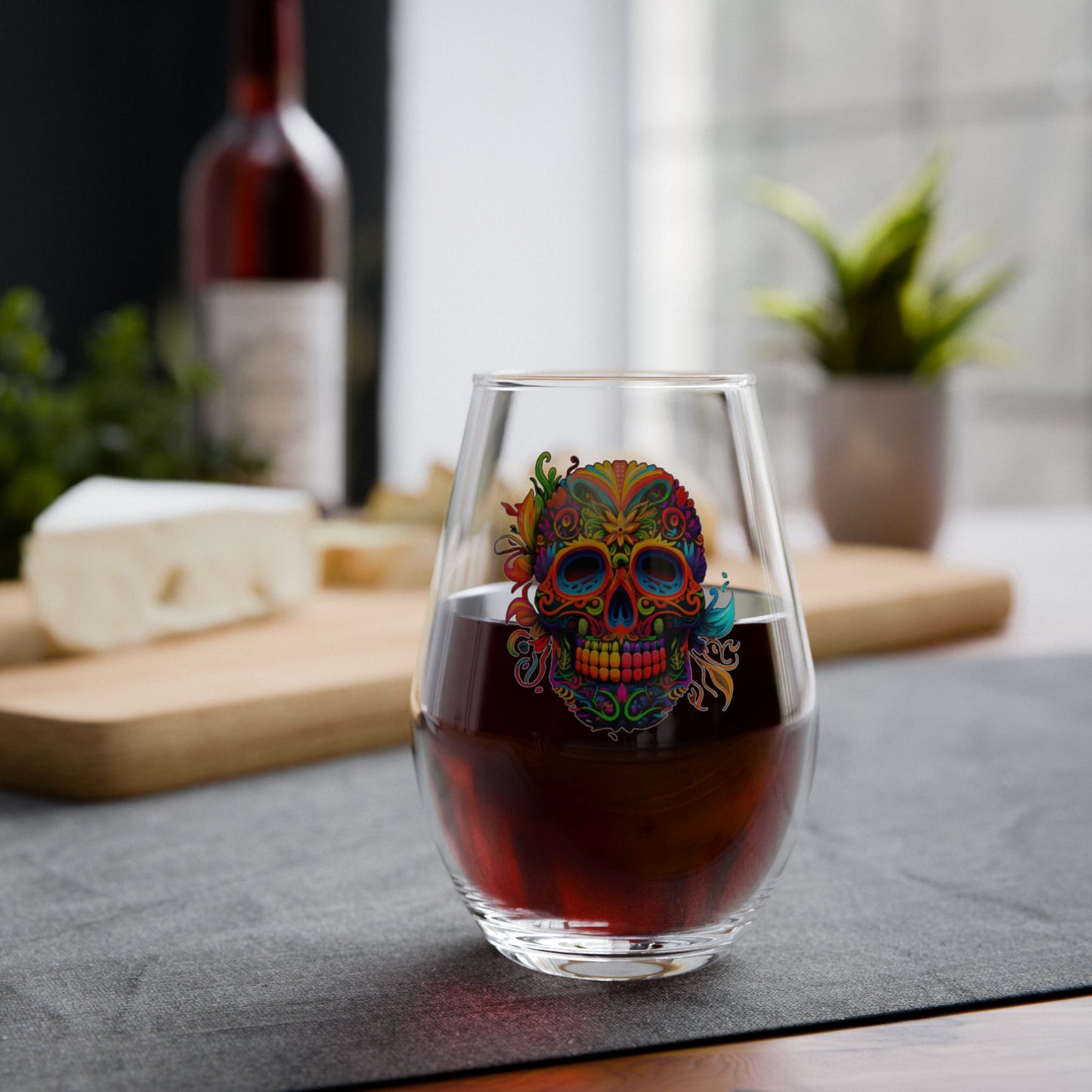 Neon Sugar Skull Stemless Wine Glass, 11.75oz