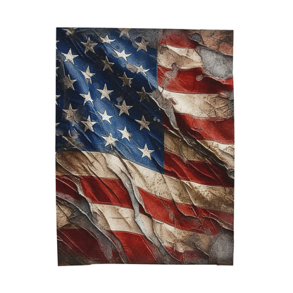 Distressed American Flag Velveteen Plush Blanket