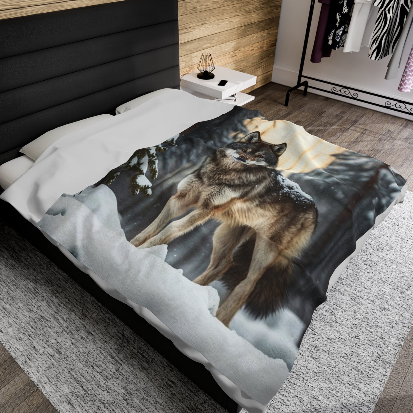 Grey Wolf Velveteen Plush Blanket