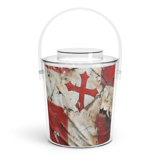 Distressed Templar Flag Ice Bucket with Tongs