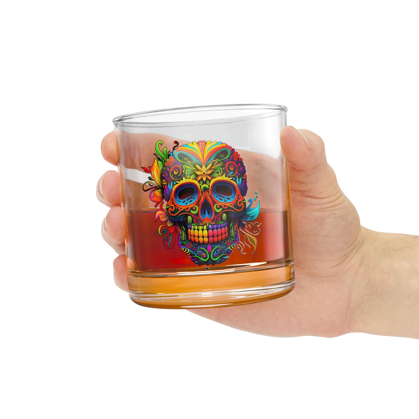 Neon Sugar Skull Rocks Glass, 10oz