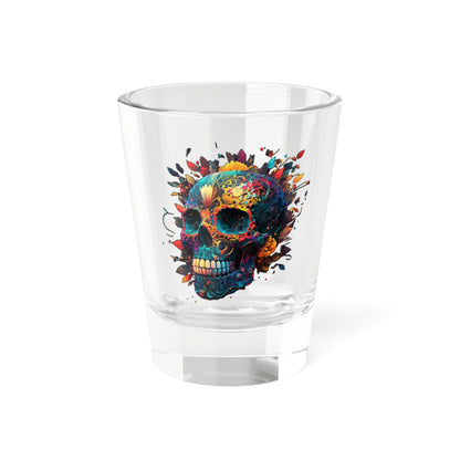 Blue Sugar Skull Shot Glass, 1.5oz