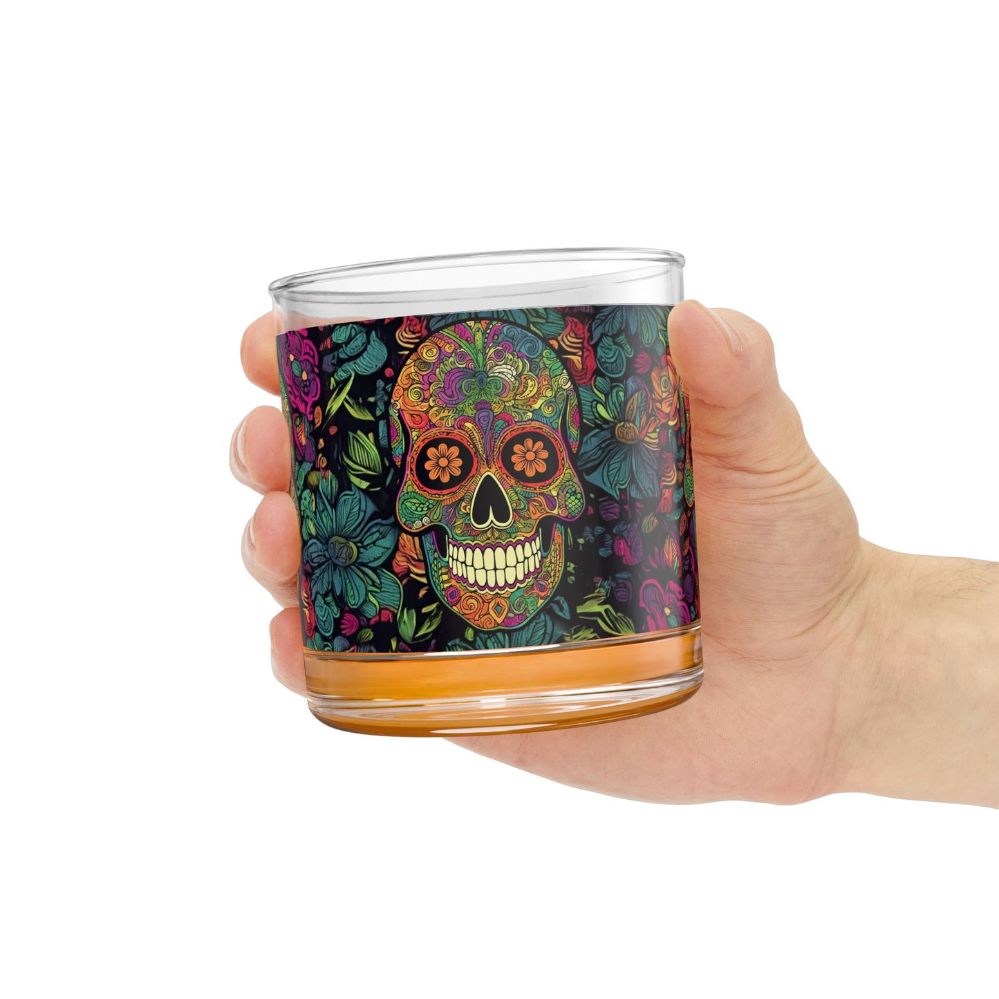 Retro Sugar Skull Rocks Glass, 10oz