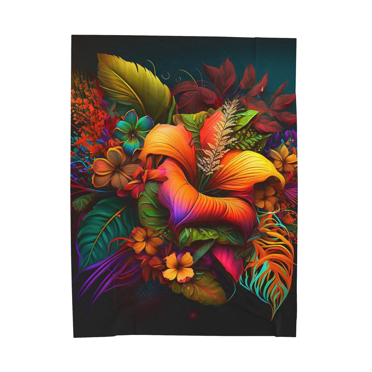 Polynesian Flowers Velveteen Plush Blanket