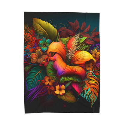 Polynesian Flowers Velveteen Plush Blanket